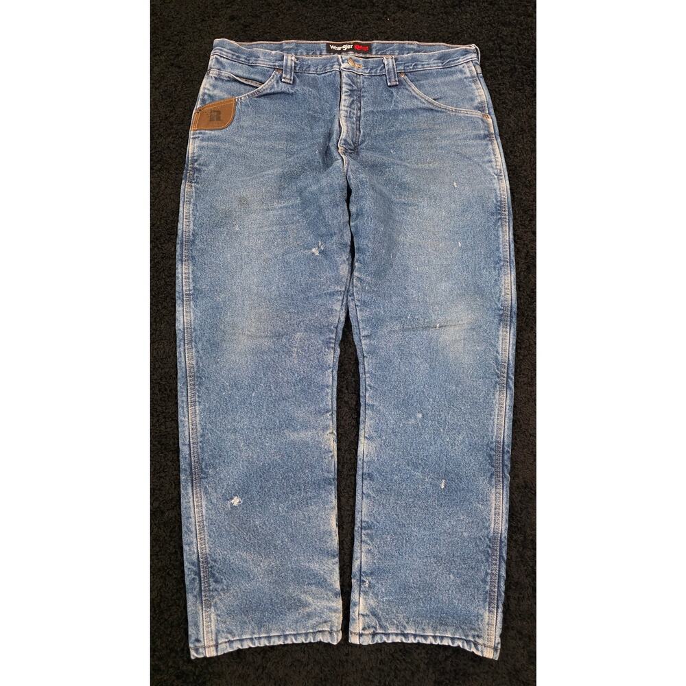 Vintage 90s Wrangler Fleece Lined Distressed Baggy Workwear Jeans Size 38
